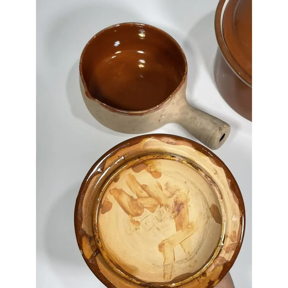 2 Set Cooking Pots - 1 Vallauris French Pottery Rustic Clay Pot + 1‎ Casserole